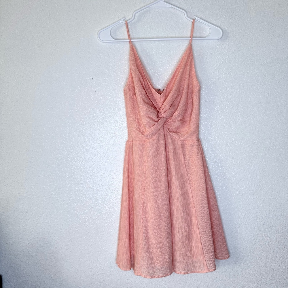 Abercrombie & Fitch Pink Twist Front Crinkle Spaghetti Strap Mini Prom Dress XS